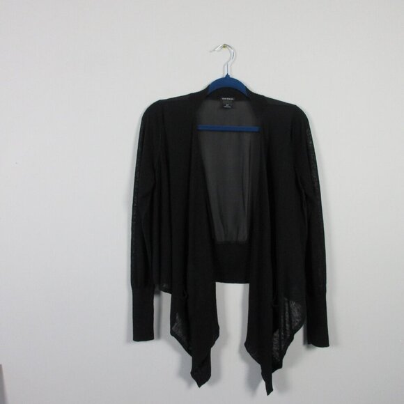 Club Monaco Drape Open Front Cardigan Sweater Women S Black Rayon Silk LS 272 - Picture 1 of 10